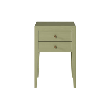 Radford Lichen Bedside Table | 2 Drawers, Solid Oak, Tapered Legs