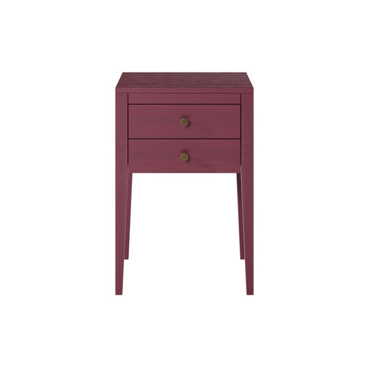 Radford Red Bedside Table | 2 Drawers, Solid Oak, Tapered Legs