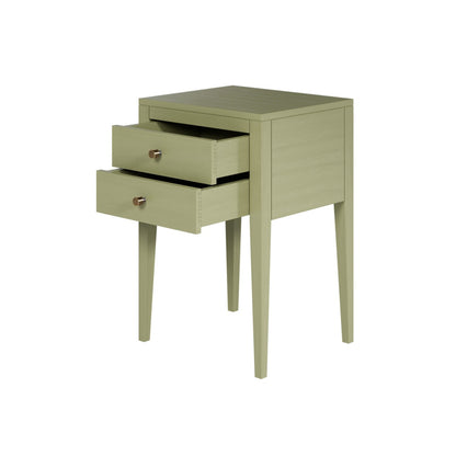 Radford Lichen Bedside Table | 2 Drawers, Solid Oak, Tapered Legs