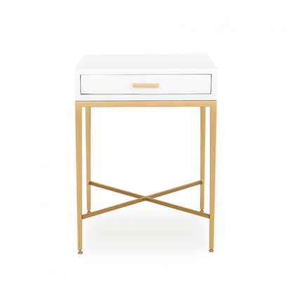 Berkeley White Bedside Table | 1 Drawer & Gold Tapered Legs