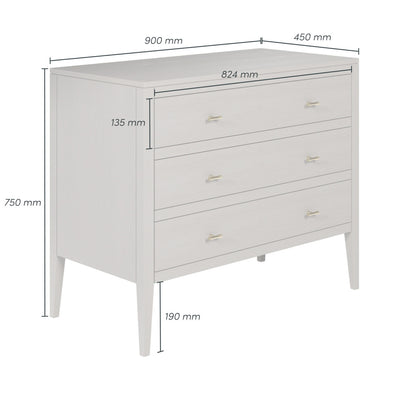 Radford Grey Chest of Drawers | 3 Drawers, Brass-Style Handles