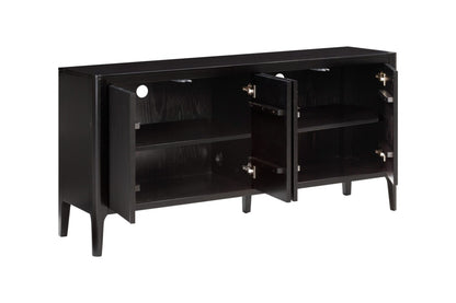 Black Four-Door Oak Sideboard with Ribbed Design 