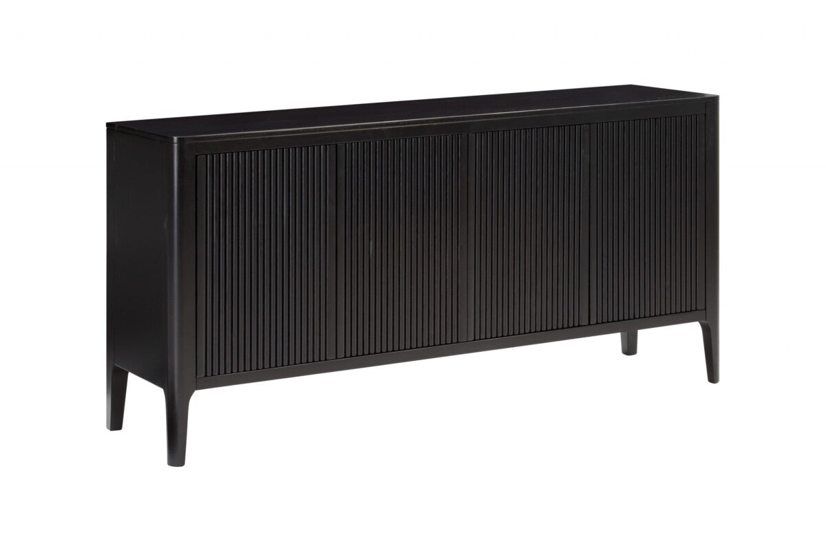 Black Four-Door Oak Sideboard with Ribbed Design 