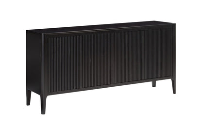 Black Four-Door Oak Sideboard with Ribbed Design 
