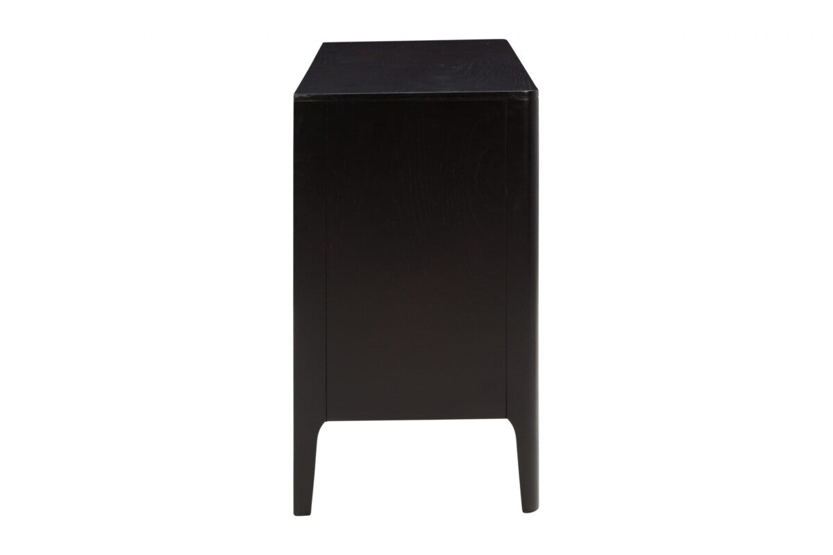 Black Four-Door Oak Sideboard with Ribbed Design 