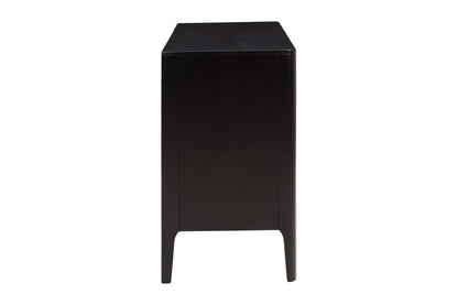 Black Four-Door Oak Sideboard with Ribbed Design 
