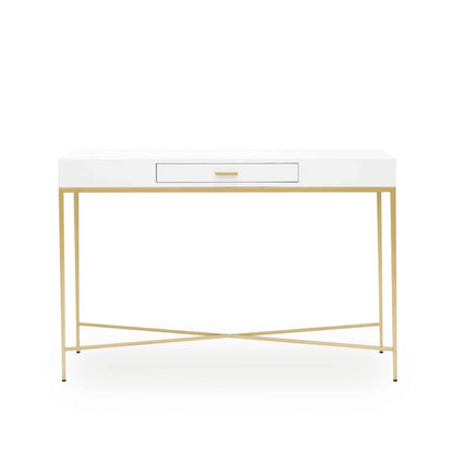 Berkeley White Console Table | 1 Drawer & Gold Tapered Legs