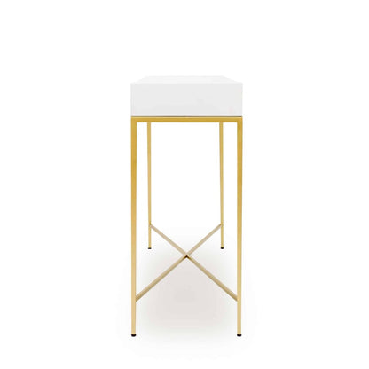 Berkeley White Console Table | 1 Drawer & Gold Tapered Legs