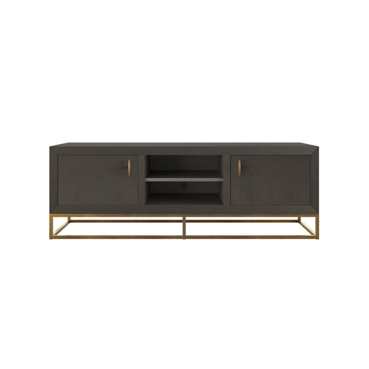 Hampton TV Unit | Brown Shagreen with Brass Handles