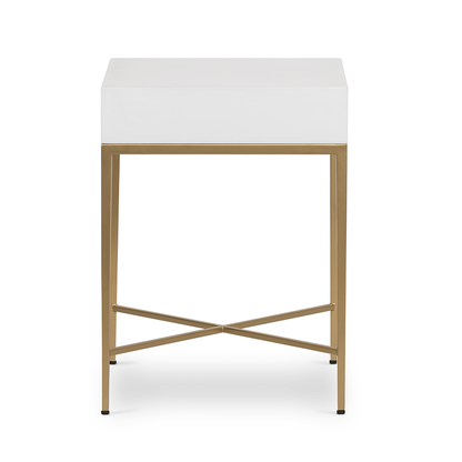 Berkeley White Bedside Table | 1 Drawer & Gold Tapered Legs